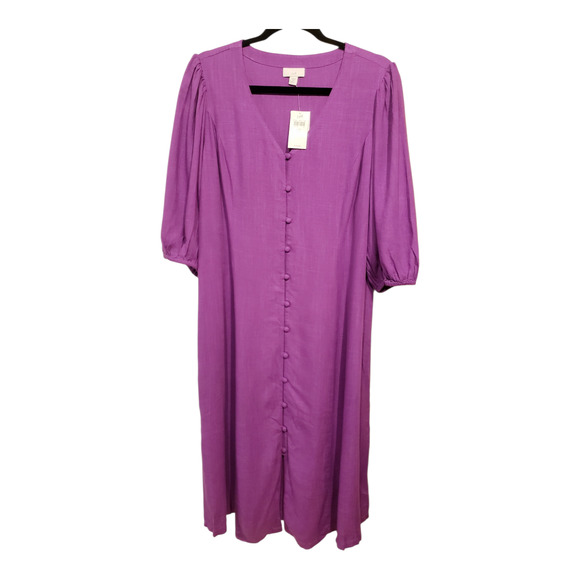 J. Jill Purple Midi Dress LP Large Short Button Front Sleeves NWT - Picture 5 of 14